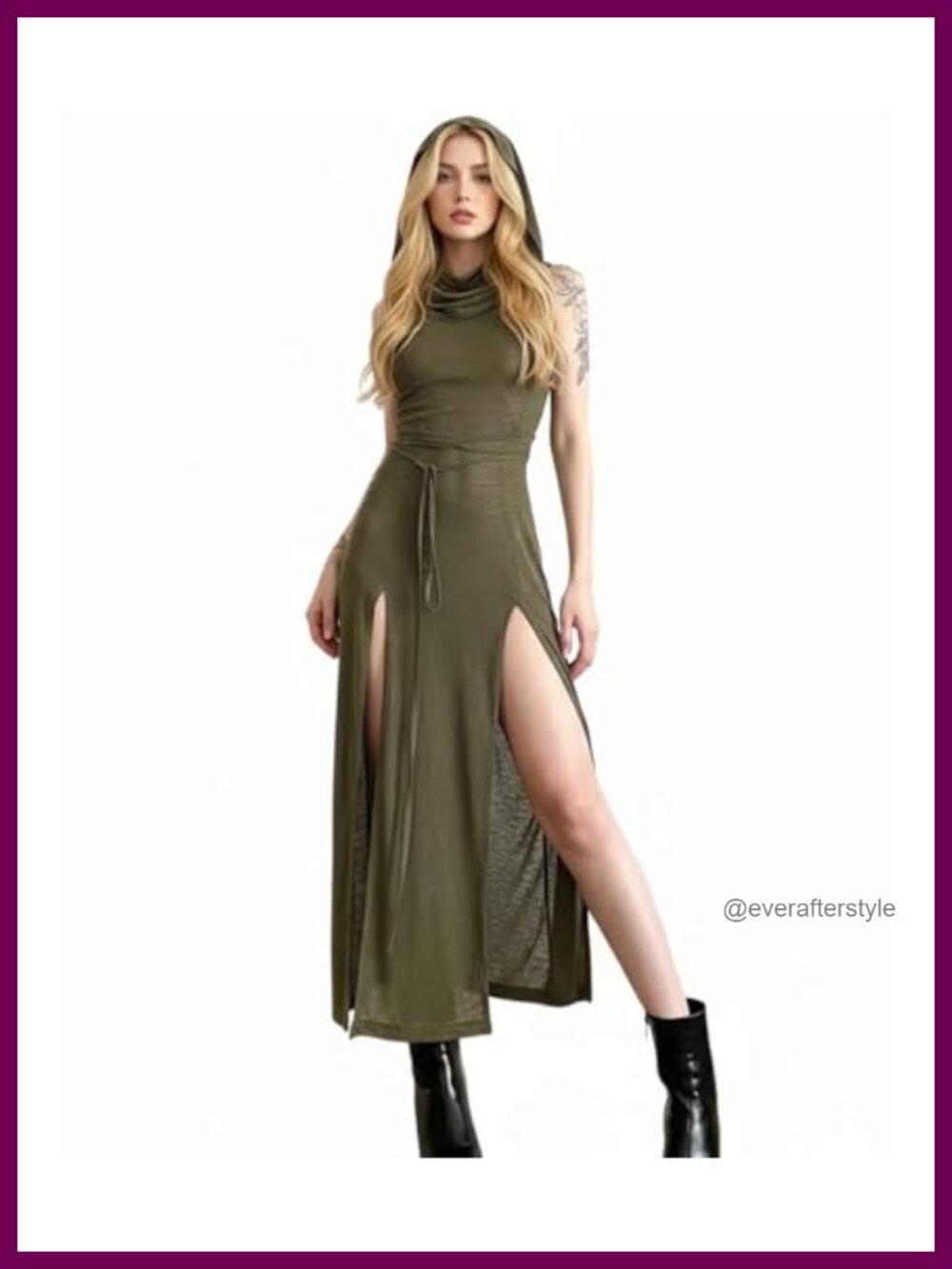 Sheer High Slit Gothic Hooded Dress Rave Festival Costume